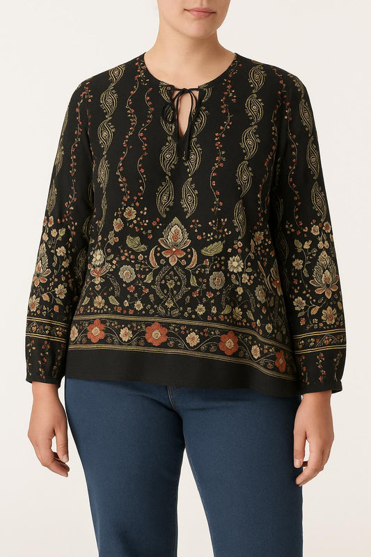 Blouse Noire et Multicolore - Taille XL/42