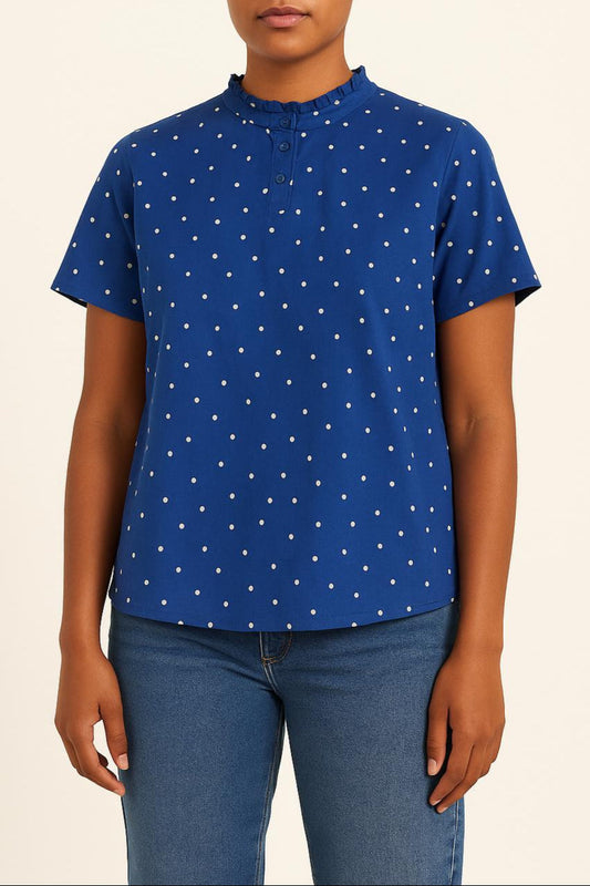 Blouse Bleue à Pois Blancs - Taille M/38