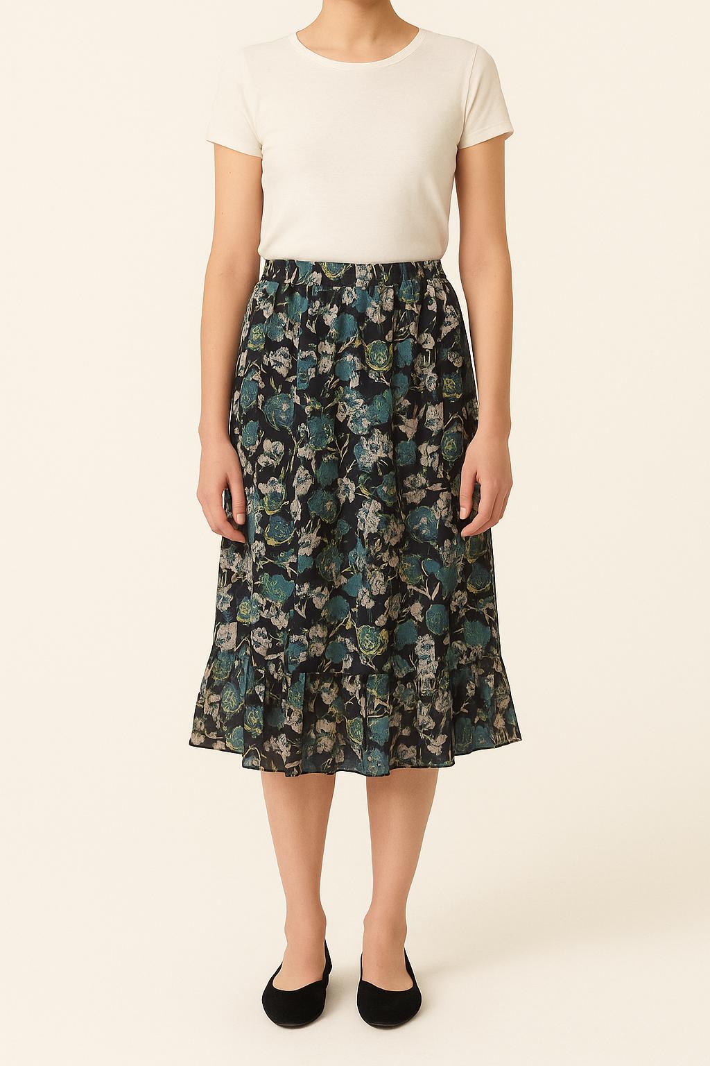 Jupe Longue Fleurie Bleue et Noire - Taille S/36