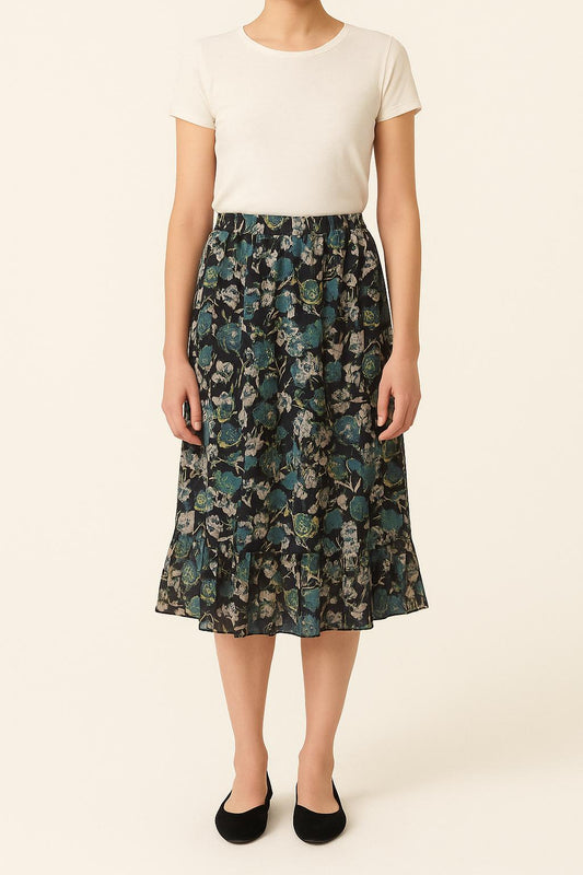 Jupe Longue Fleurie Bleue et Noire - Taille S/36