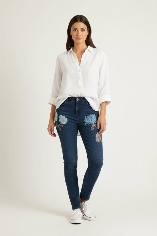 Jean Fleuri Bleu - Taille L/40