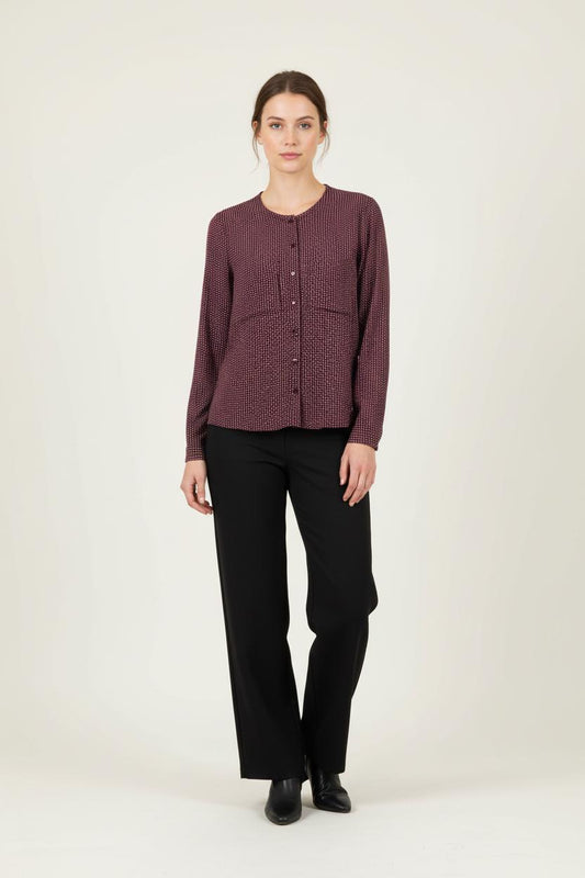 Blouse Bordeaux à Pois Blancs - Taille XS/34