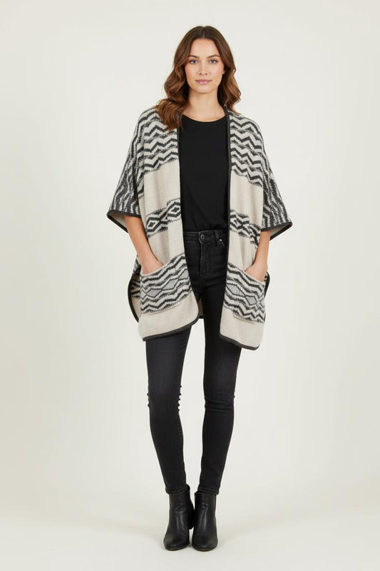 Poncho Beige et Noir - Taille L/40