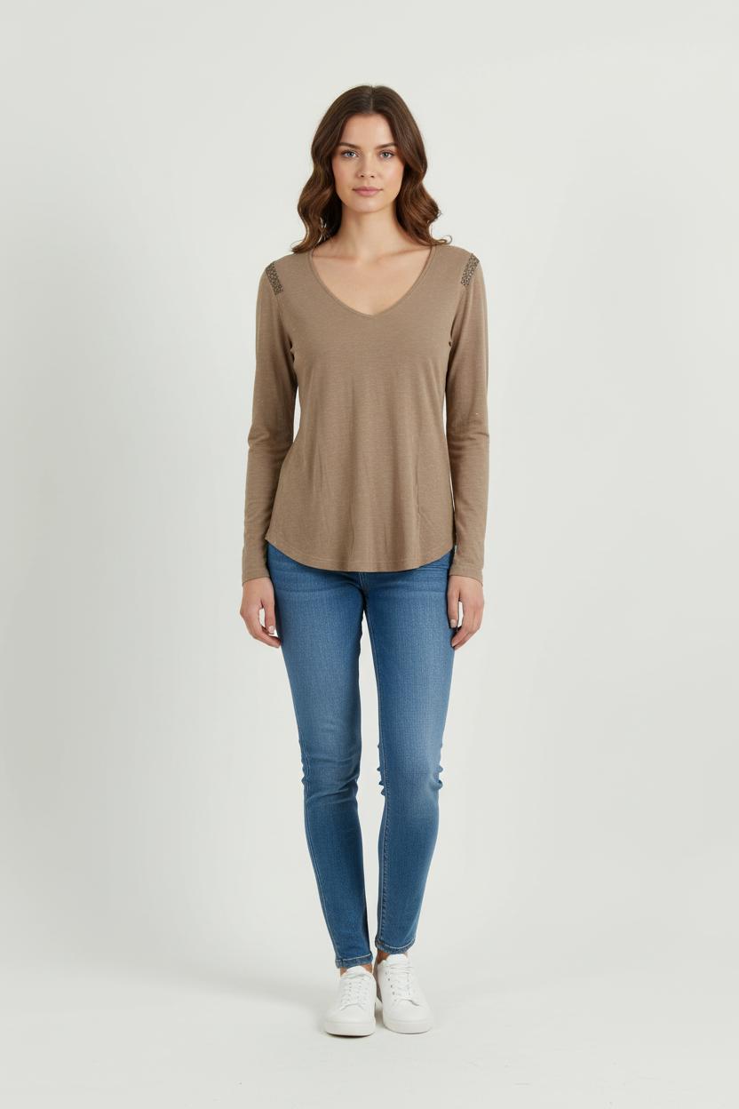 Tee-shirt à Manches Longues Marron - Taille S/36