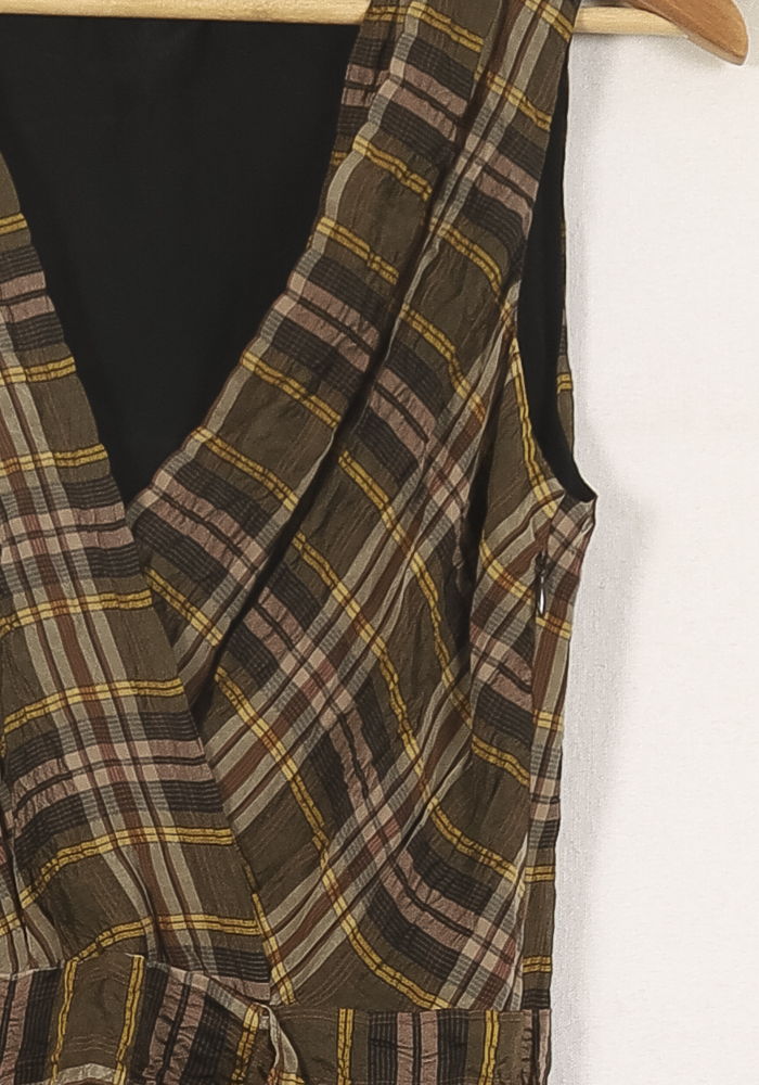 Robe Croisée Marron à Carreaux - Taille S/36