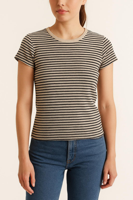 Tee-shirt Rayé Beige et Noir - Taille S/36