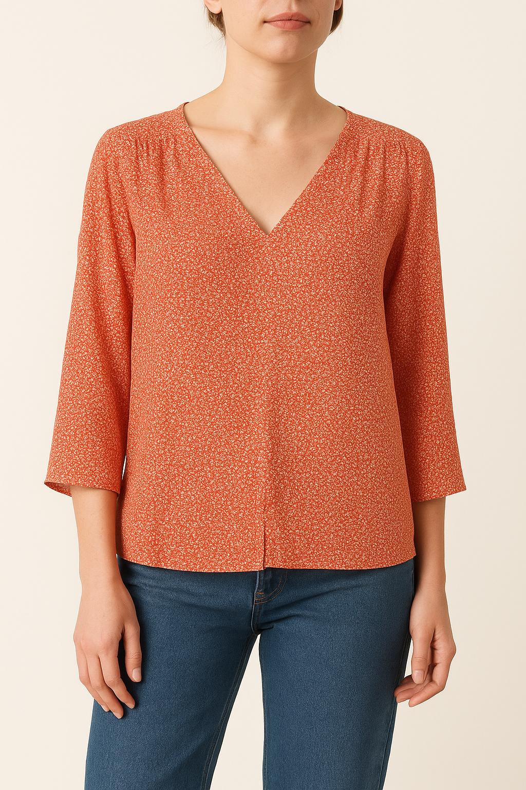 Blouse Orange et Blanche - Taille S/36