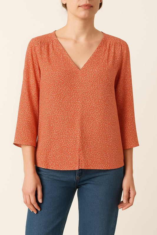 Blouse Orange et Blanche - Taille S/36
