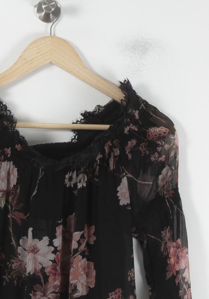 Blouse Noire et Rose - Taille S/36