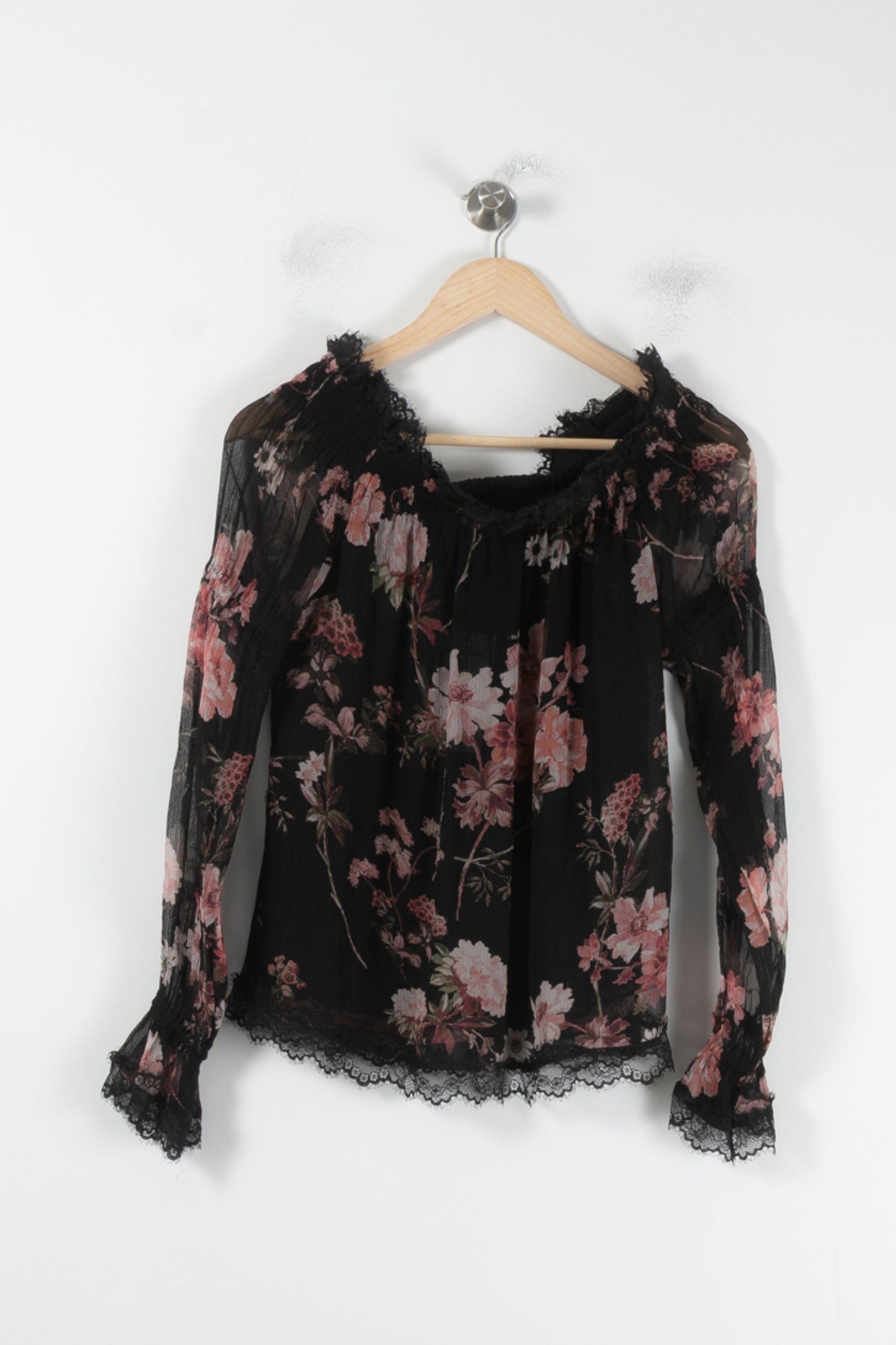 Blouse Noire et Rose - Taille S/36