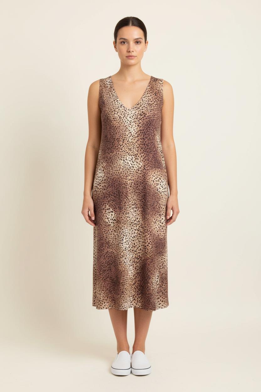 Robe Midi Marron et Beige - Taille XXL/44