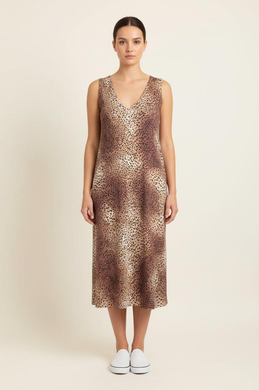 Robe Midi Marron et Beige - Taille XXL/44