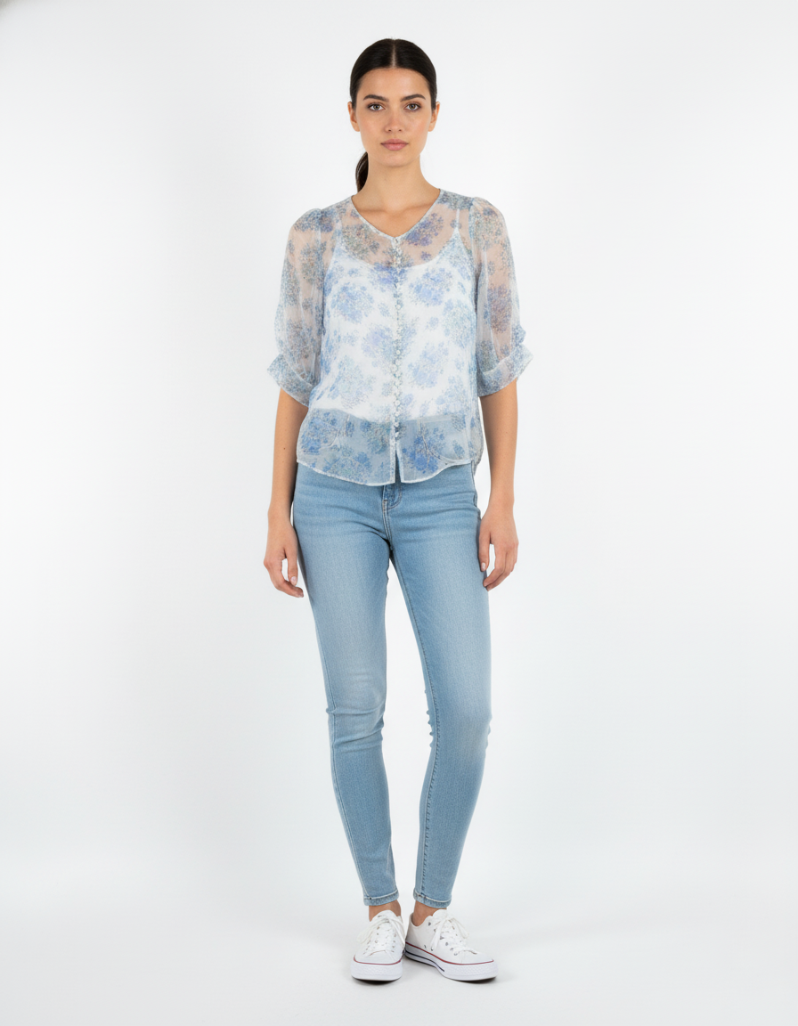 Blouse Bleue et Blanche - Taille XXL/44