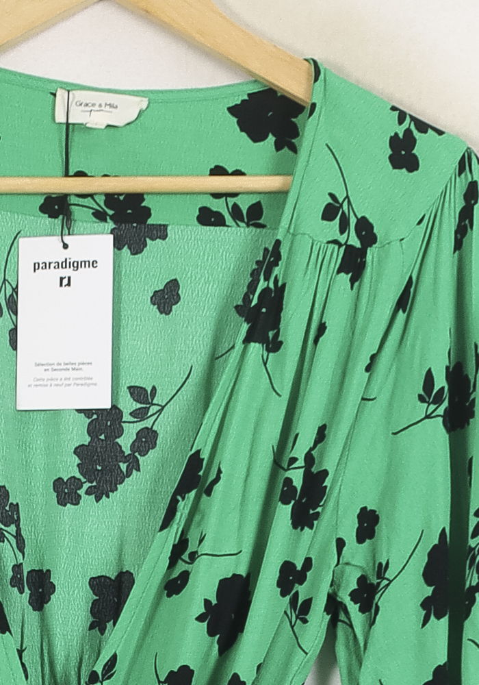 Robe portefeuille verte et noire - Taille L/40