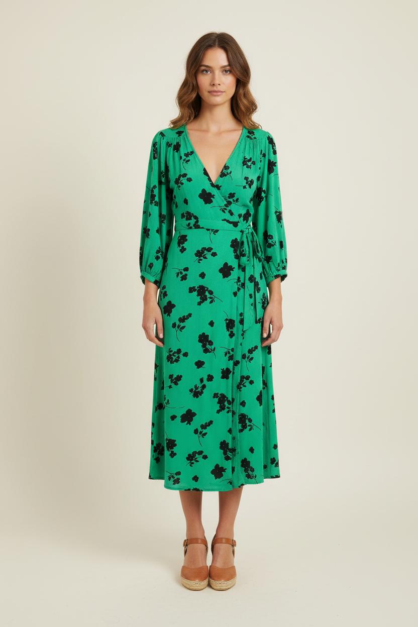 Robe portefeuille verte et noire - Taille L/40