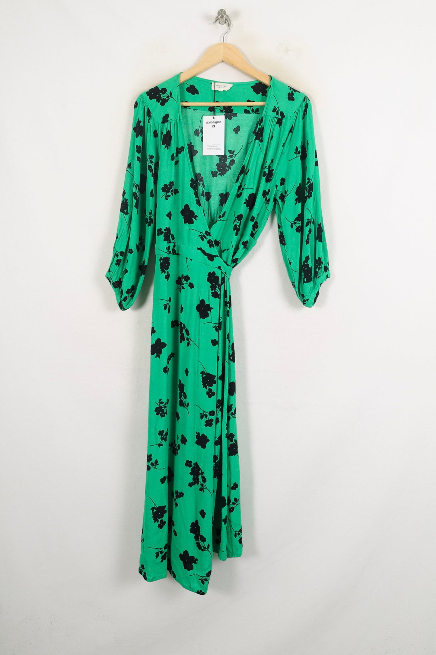 Robe portefeuille verte et noire - Taille L/40