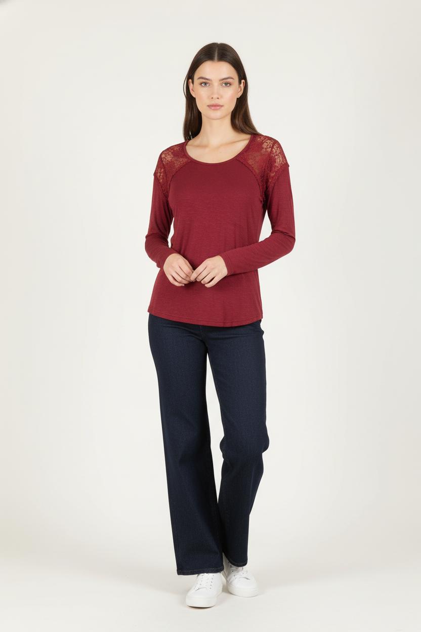 Tee-shirt Manches Longues Bordeaux - Taille M/38