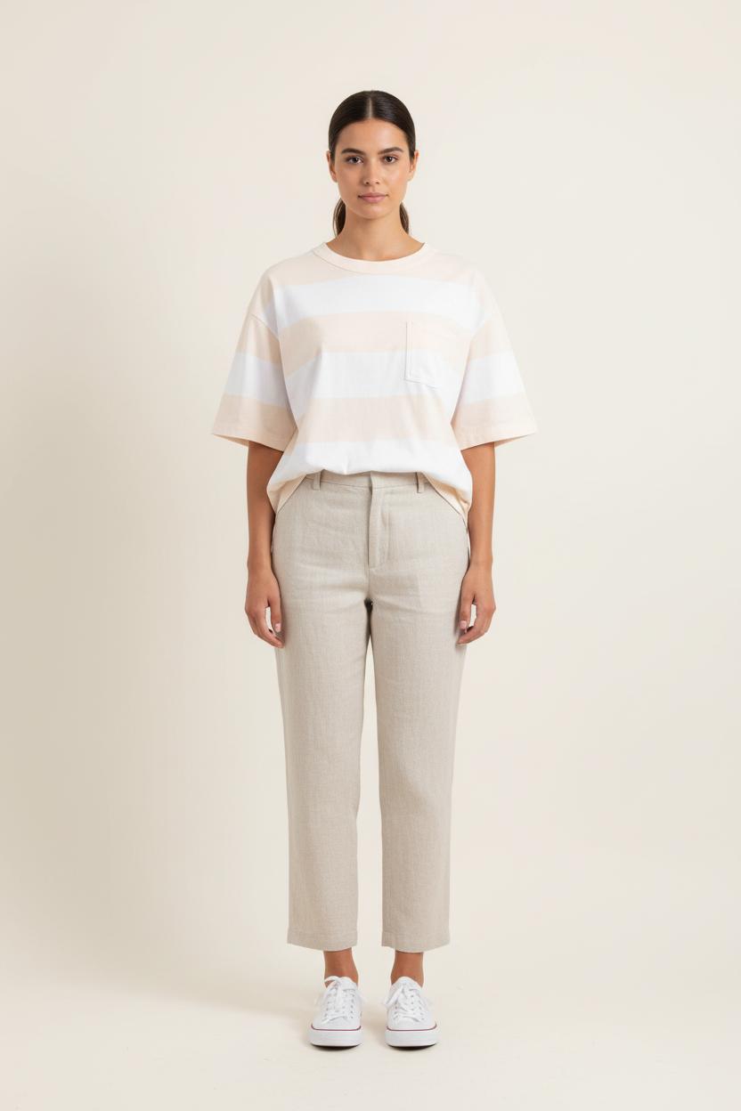 Tee-shirt Rayé Beige et Blanc - Taille M/38