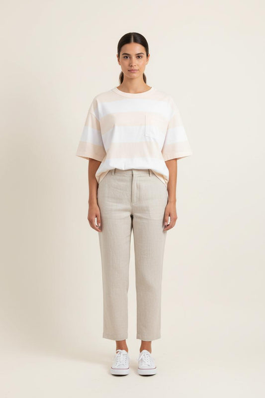 Tee-shirt Rayé Beige et Blanc - Taille M/38