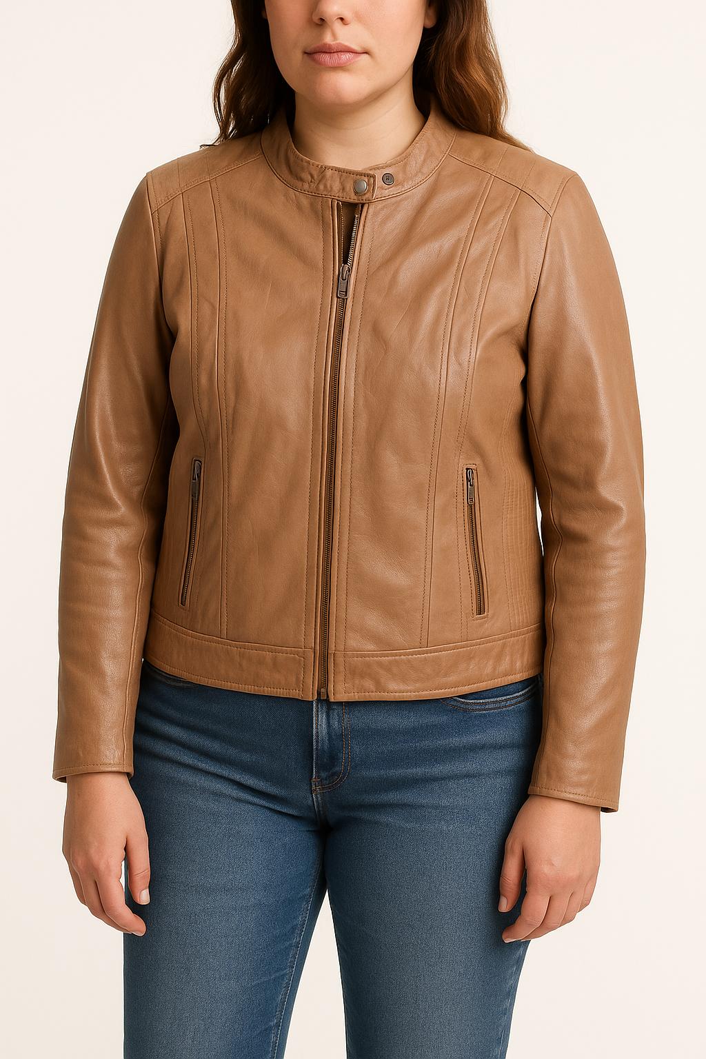 Blouson en Cuir Beige - Taille XL/42