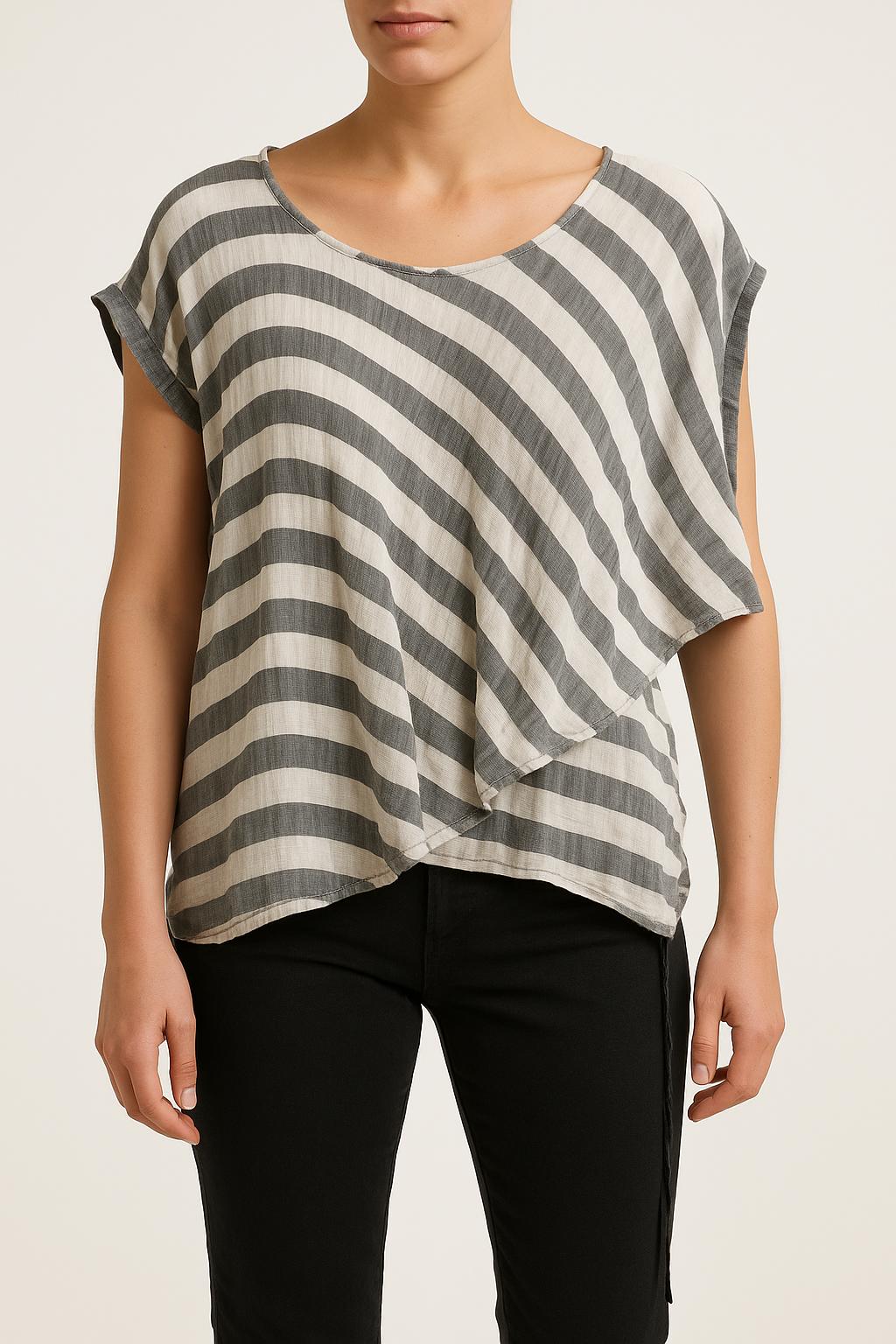 Blouse Rayée Grise et Blanche - Taille TU