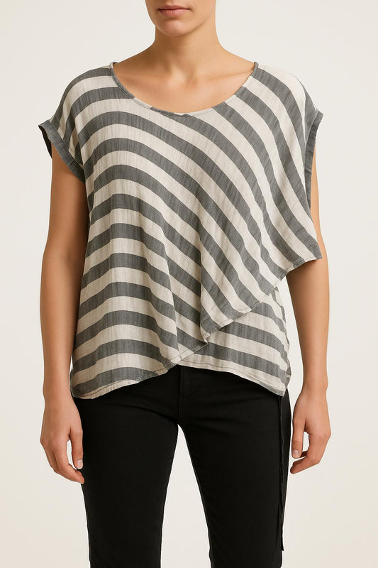 Blouse Rayée Grise et Blanche - Taille TU