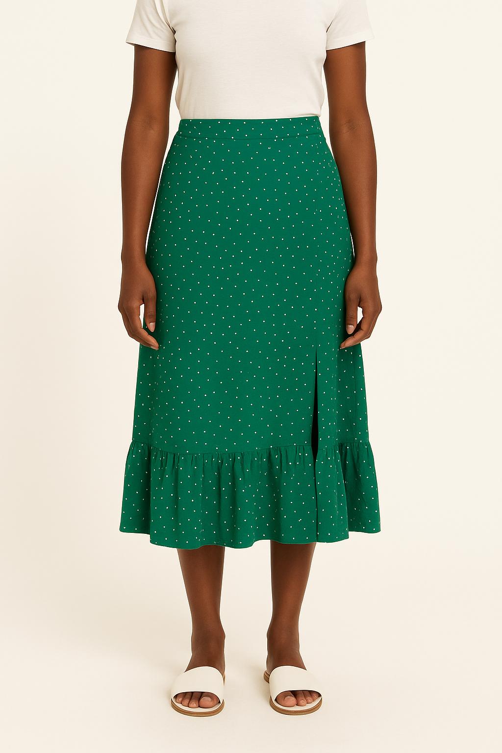 Jupe Midi Verte à Pois Blancs - Taille M/38