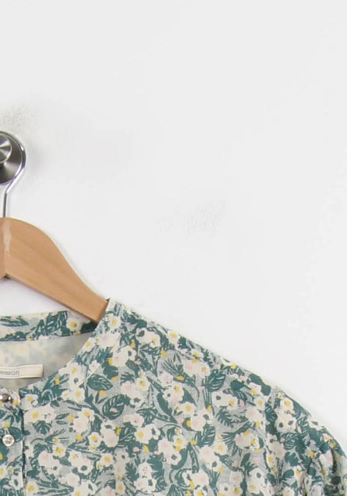 Blouse Fleurie Verte et Blanche - Taille S/36
