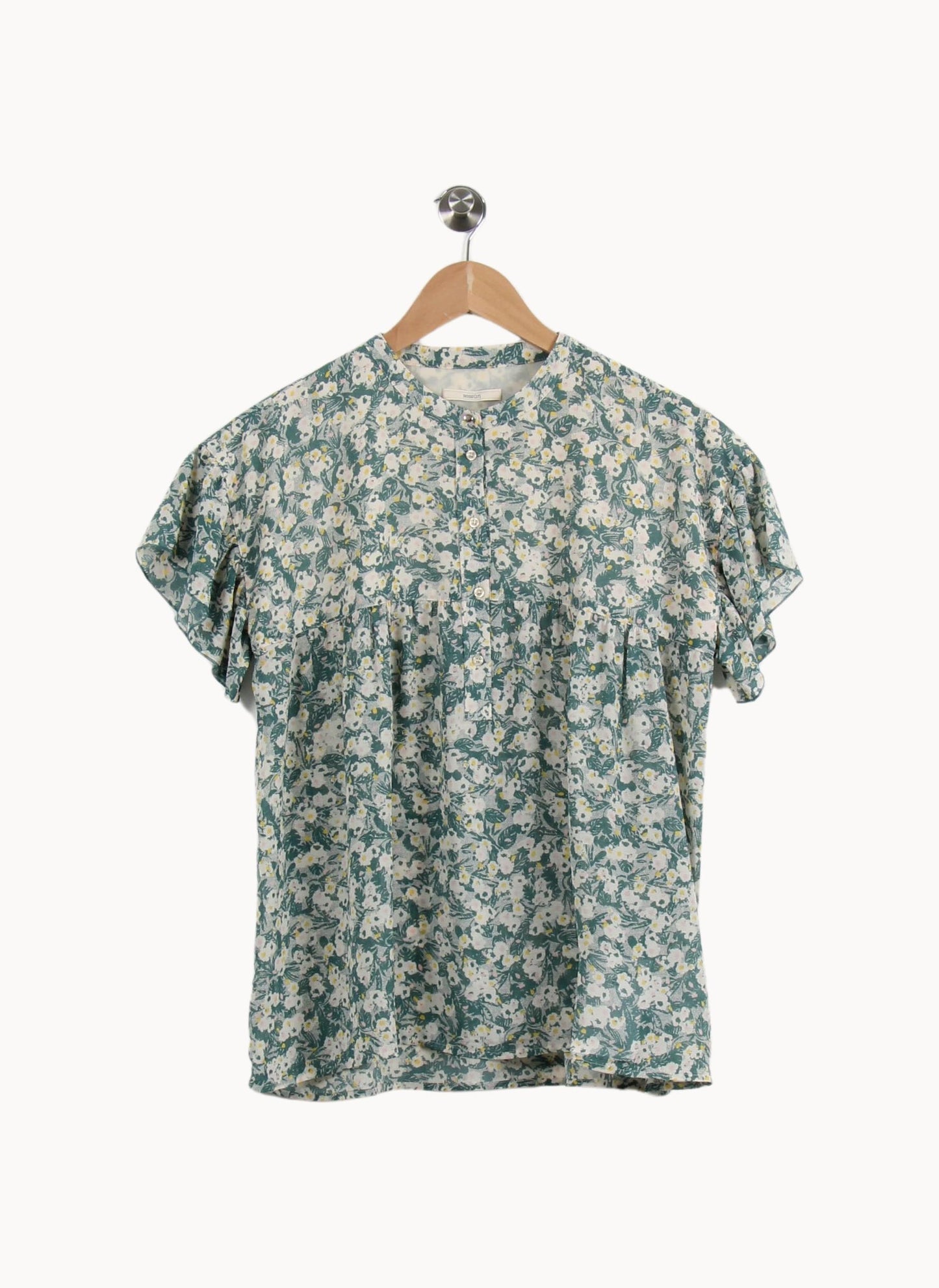 Blouse Fleurie Verte et Blanche - Taille S/36