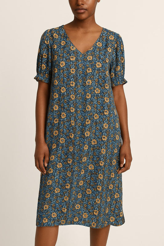 Robe Fleurie Bleue et Jaune - Taille M/38