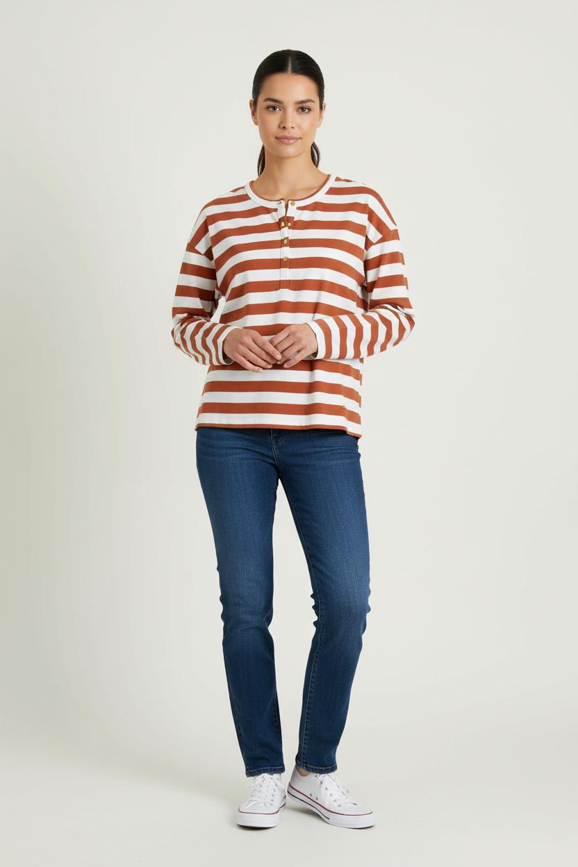 Tee-shirt à Rayures Marron et Blanc - Taille S/36