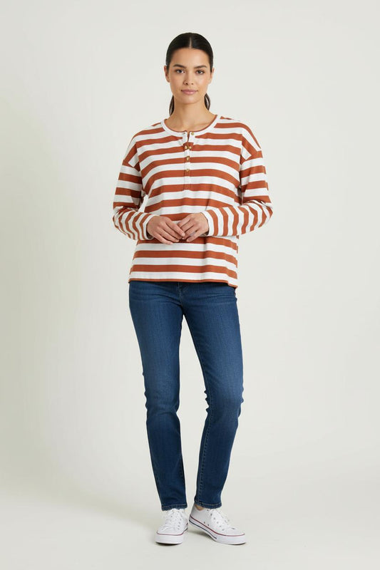 Tee-shirt à Rayures Marron et Blanc - Taille S/36