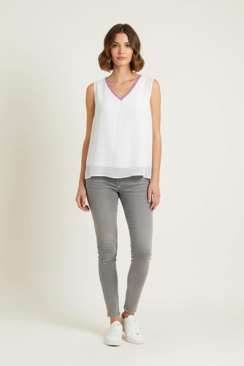 Débardeur Blanc et Rose - Taille M/38