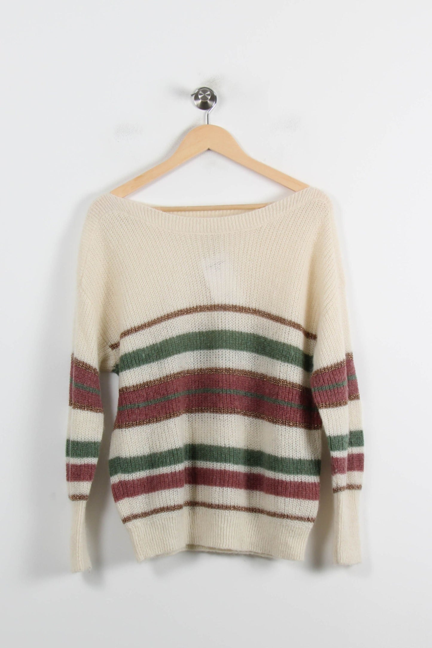 Pull Rayé Écru Vert et Bordeaux - Taille S/36