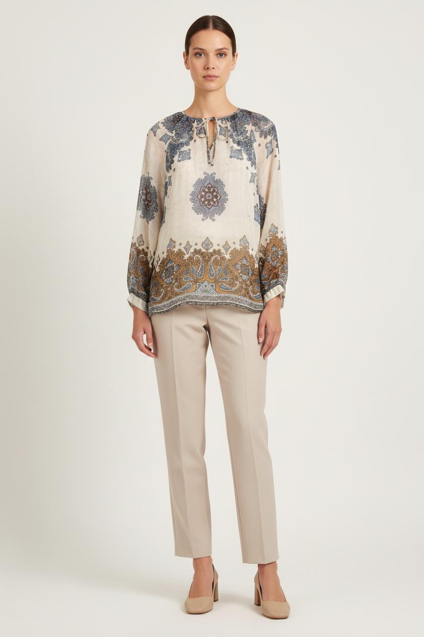 Blouse Écrue et Bleue - Taille XL/42