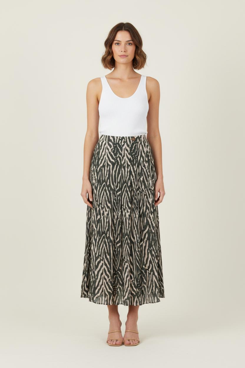 Jupe Longue Verte et Beige - Taille S/36