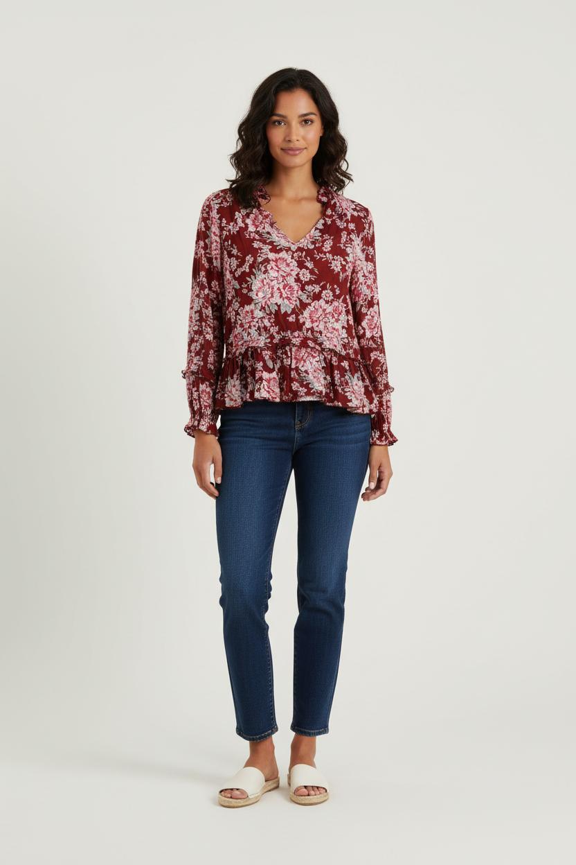 Blouse Bordeau et Blanche - Taille M/38