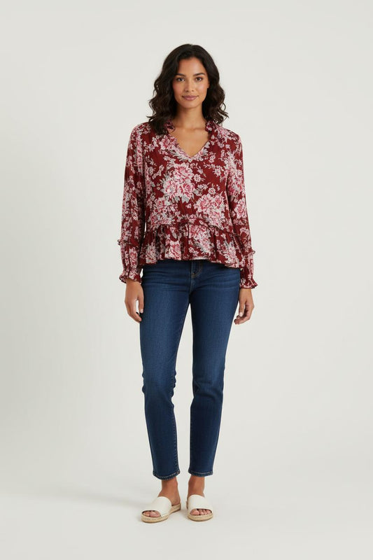 Blouse Bordeau et Blanche - Taille M/38