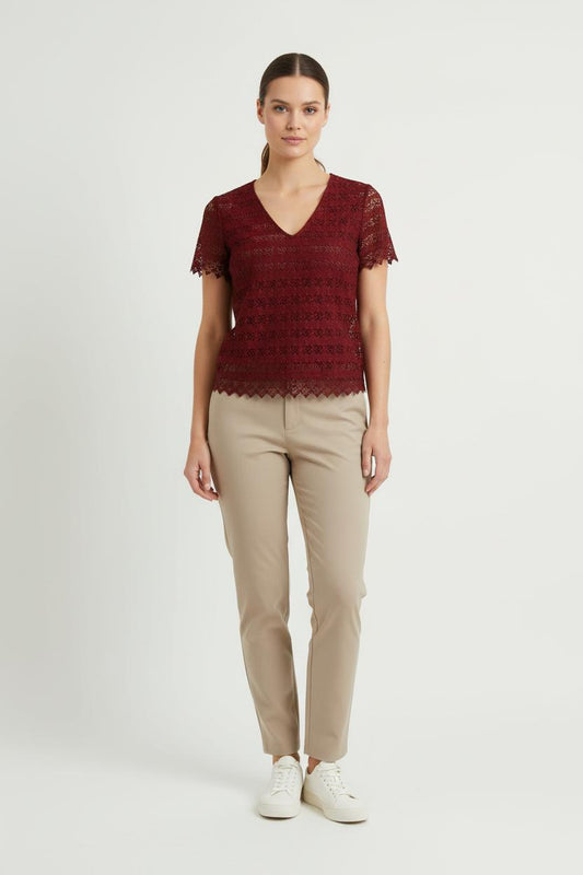 Blouse Dentelle Bordeaux - Taille M/38