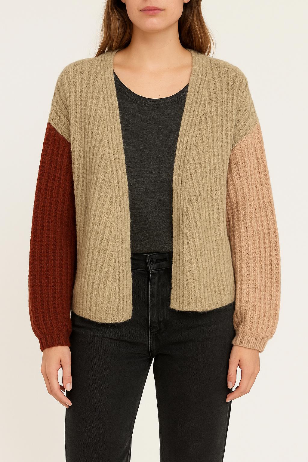 Cardigan Beige Rose et Bordeaux - Taille M/38