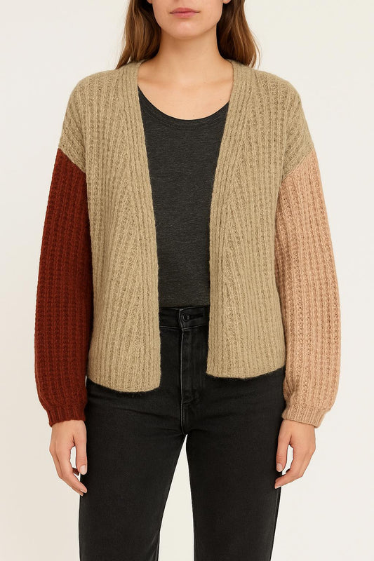 Cardigan beige rose et bordeaux - Taille M/38