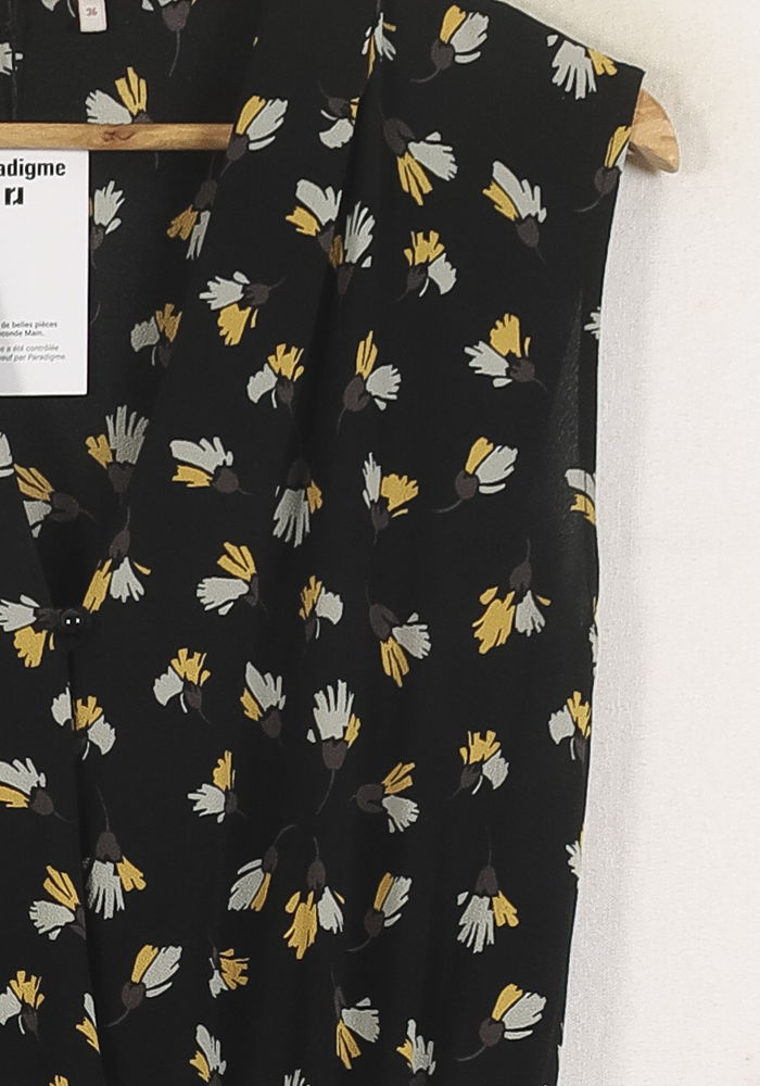 Combinaison Noire à Fleurs Jaunes et Blanches - Taille S/36
