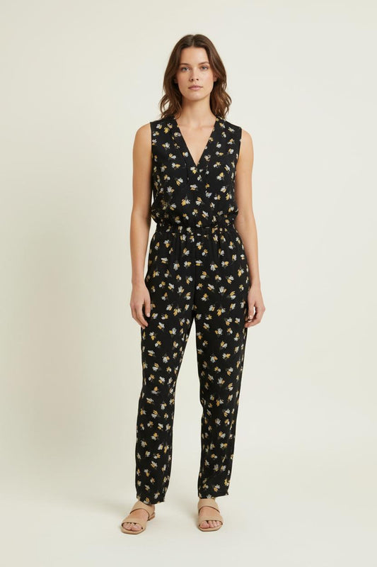 Combinaison Noire à Fleurs Jaunes et Blanches - Taille S/36