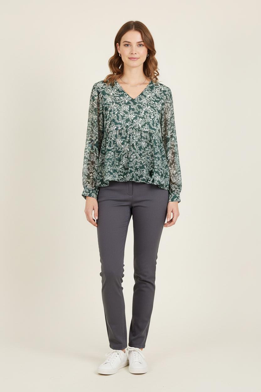 Blouse Verte et Blanche - Taille S/36