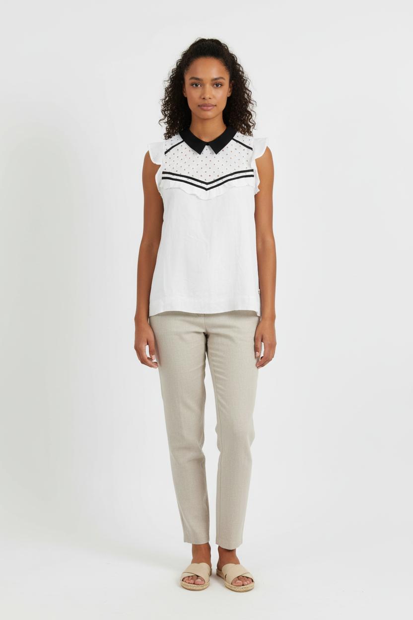 Blouse Sans Manches Blanche et Noire - Taille XS/34