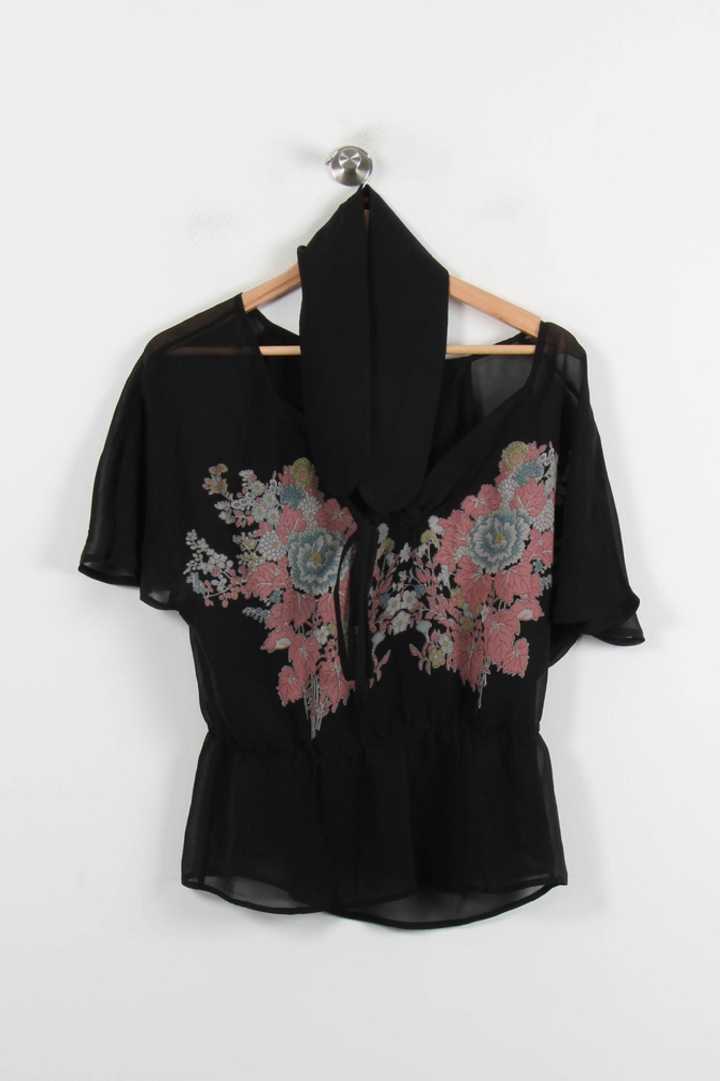 Blouse Noire et Rose - Taille S/36