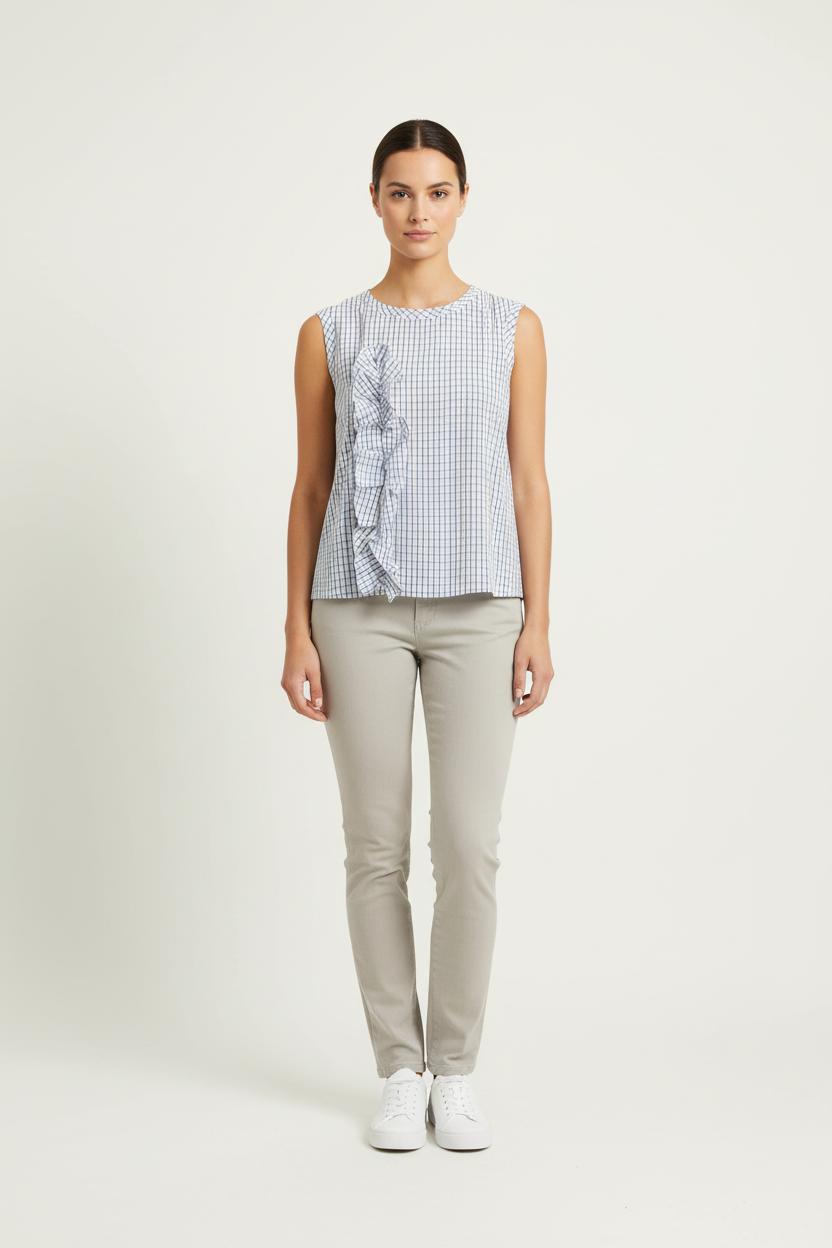 Blouse Sans Manches Blanche et Bleue - Taille XS/34