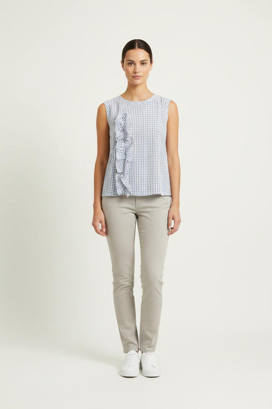 Blouse Sans Manches Blanche et Bleue - Taille XS/34