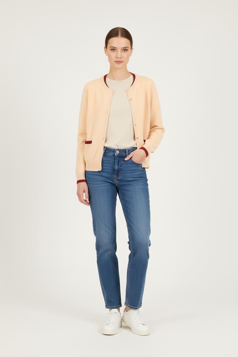 Cardigan Beige et Bordeaux - Taille L/40