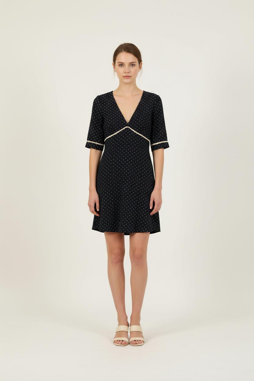 Robe Courte Bleue à Pois Blancs - Taille S/36